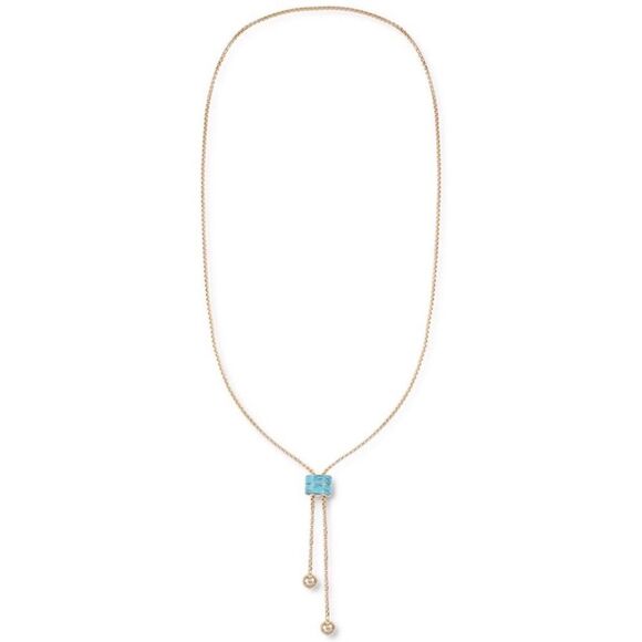 Alfani Gold-Tone Turquoise Stone Lariat Adjustable Necklace New - Picture 1 of 5